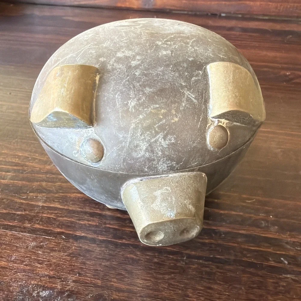 Brass Pig Trinket Dish With Lid Decor